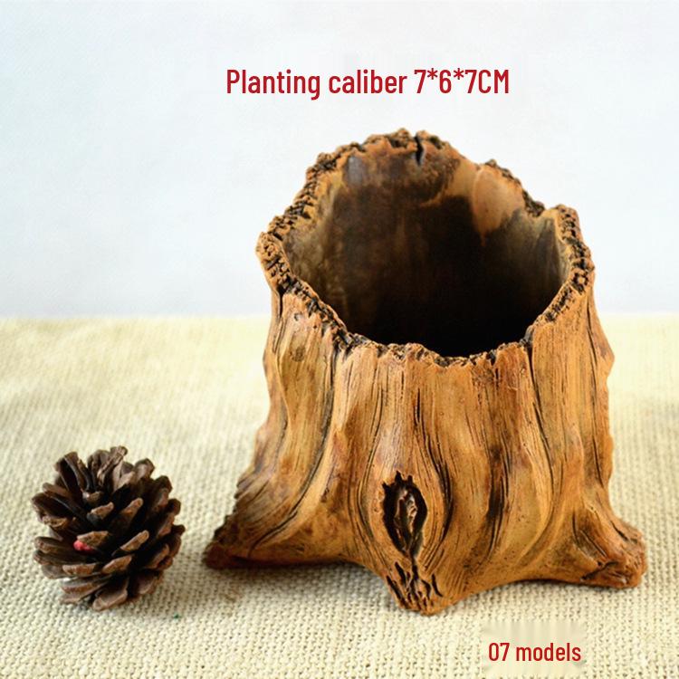 Creative Retro Cement-Look Tree Stump Succulent Planter