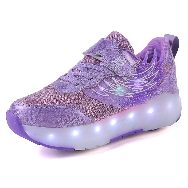 

Girs LED Luminous Runaway Shoes Four-wheel Skates Men s and Children s Pulley Shoes LED Light Shoes 39 фиолетовый