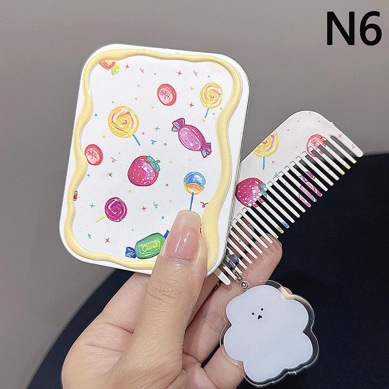 Cartoon Bow Love Heart Portable Mirror Comb Set Foldable Creativity Student Cartoon Mirror And Hair Comb Girls Gifts