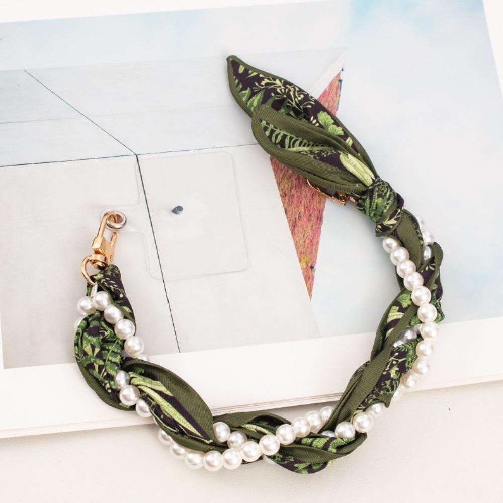 Mobile Phone Chain Network Red Short Rope Mobile Phone Lanyard Creative Ins Wind Pearl Mobile Phone Lanyard Double Buckle Braided Silk Scarf