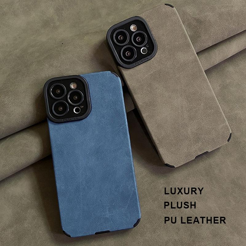 Luxuriöse Plüsch PU Plüschlederhülle Stoßfeste Schale Handy Vollständige Rückseite für iPhone