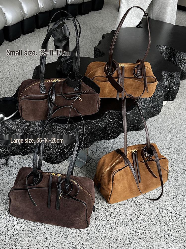 2026 High-End Genuine Leather Women's Tote Bag - Large Capacity Suede Cowhide Shoulder Bag