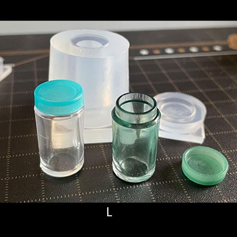 3D Jar Mold Set with Lid Cover Small Cylinder Bottle Silicone Mold for Jewelry Making Supplies Resin Casting Tool