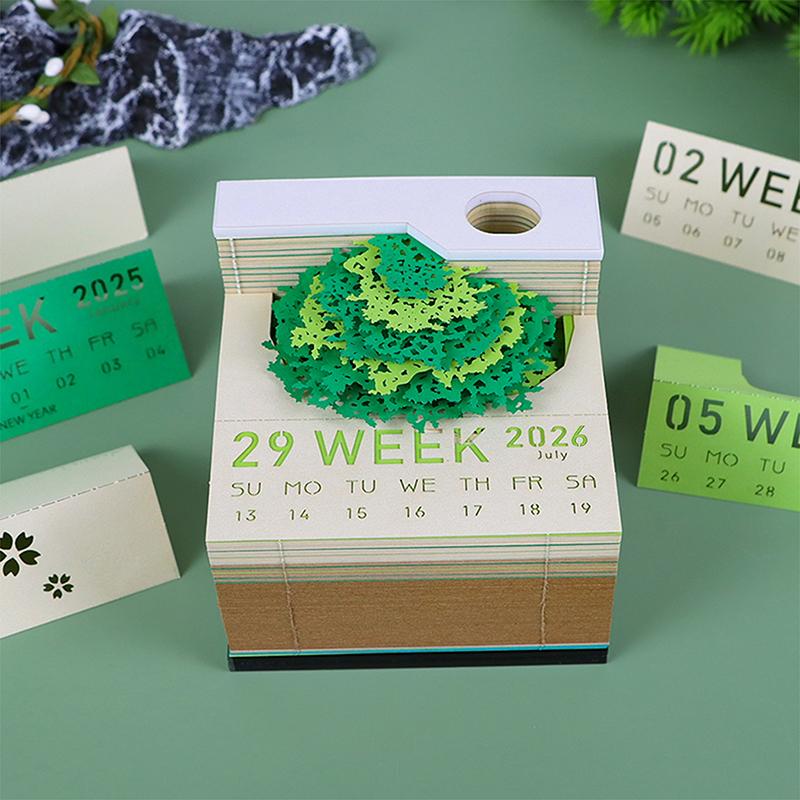 Time Piece Kalender 2026 Schreibtischkalender mit LED-Licht 3D Abreißkalender Papierschnitzkunst Notizblock Geschenk Weihnachten