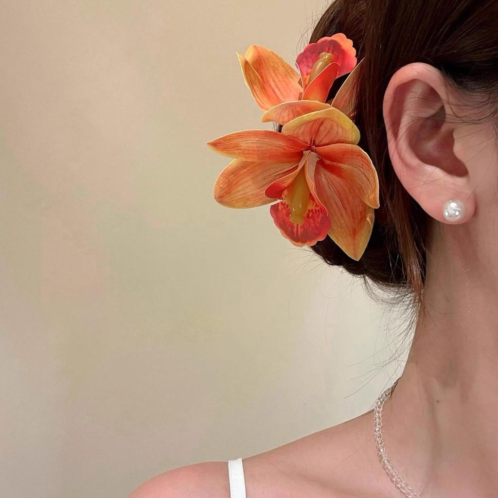 1 pezzo di Nuovo Fermaglio per Capelli Fiore di Orchidea Artificiale Hawaiana, Adatto per Spose, Matrimoni, Feste Tropicali sulla Spiaggia Hawaiana