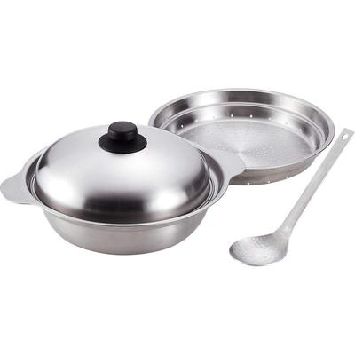 (Tsubame-Sanjo) - Craftsmanship-driven Stainless Steel Tabletop Pot (26cm) & Steamer Stand/ladle Set. IH Compatible. Made In Japan. Takumi