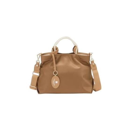 

[TREASURE TOPKAPI] Striped handle nylon 2way mini tote bag (camel)