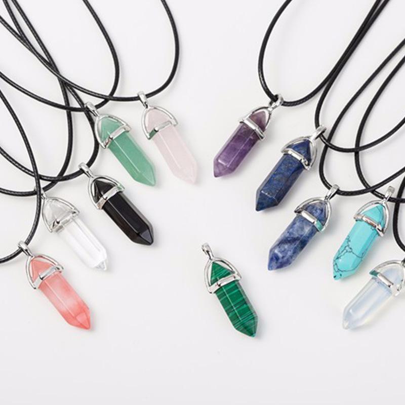 1Pc Hexagon Pillar Stone Necklace Bullet Pendant Choker Necklace Fashion Jewelry Gift