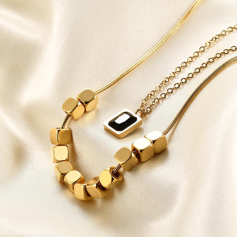 European & American 3D Rhinestone Square Clavicle Necklace Set - Versatile Fashion Jewelry for Women