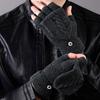 1 Pair Flip Fingerless Gloves Men Winter Soft Thick Warm Convertible Mittens for Typing Running