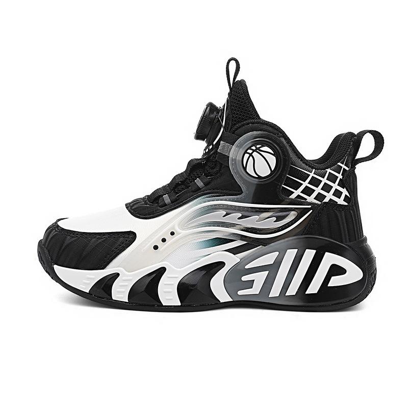 Children's Basketball Shoes Boys Autumn and Winter New Velvet Outdoor Large Cotton Shoes Leather Surface Waterproof Girls Button Sports Shoes