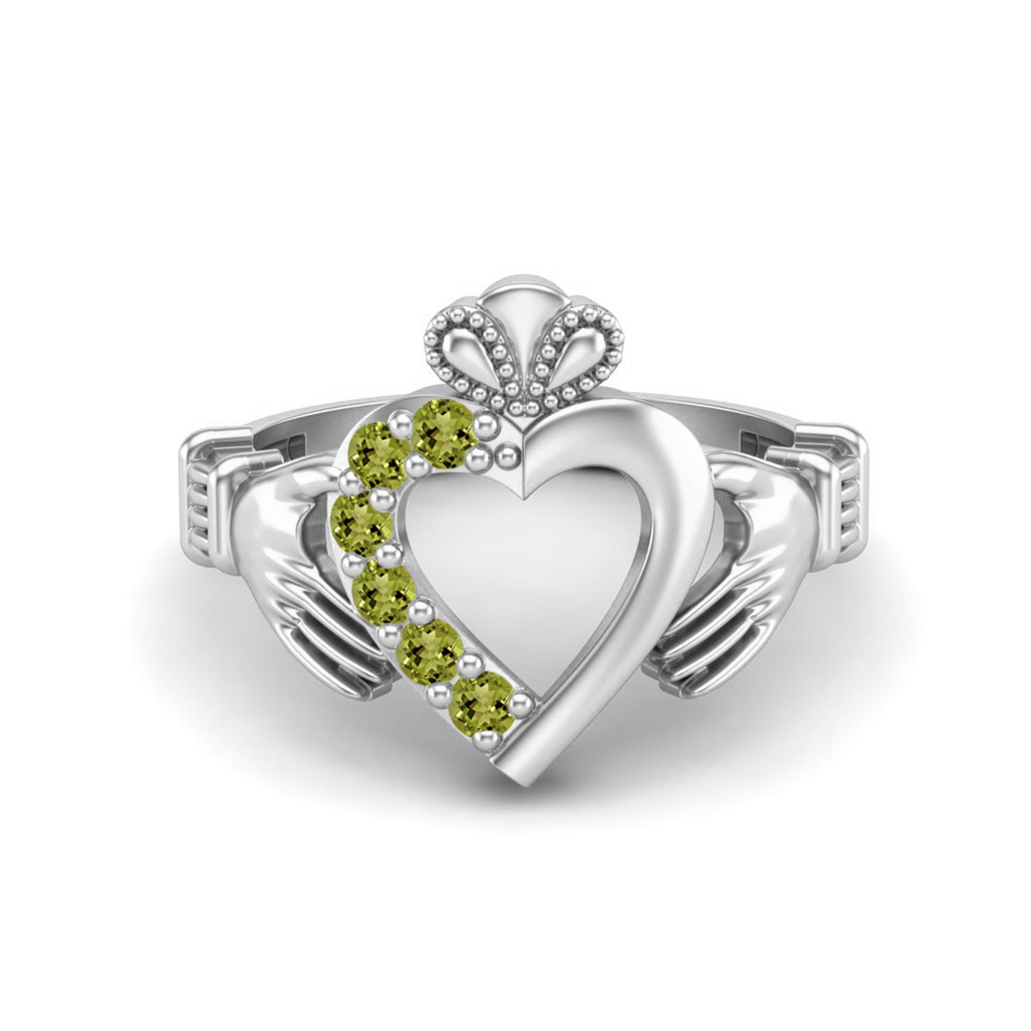 

Irish Claddagh 2mm Round Peridot 925 Sterling Silver Heart Women Wedding Ring 7 білий