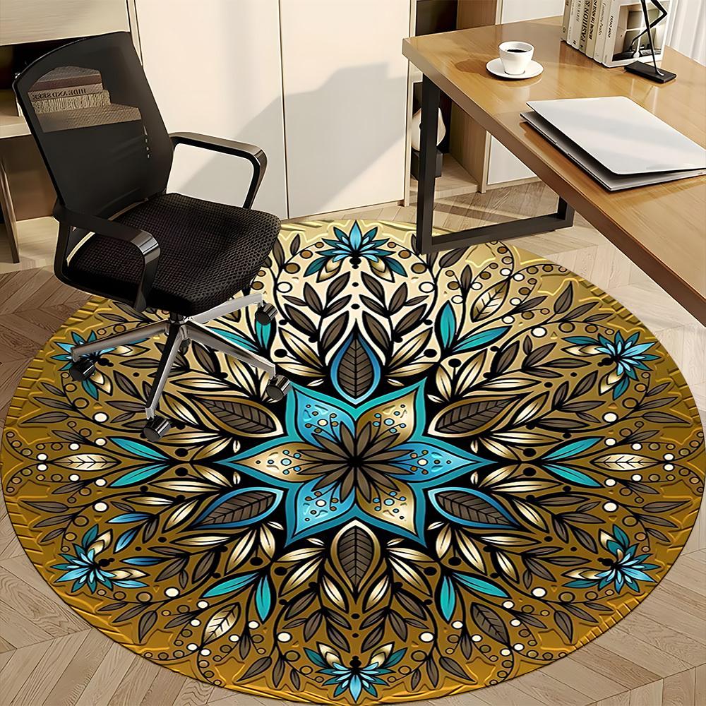 1 Stück Mandala, OrnamentStuhlteppich für Büro, Innenbereich Rutschfester Waschbarer Polyesterfaserteppich, Matte Für Büro, Maschinenwaschbar