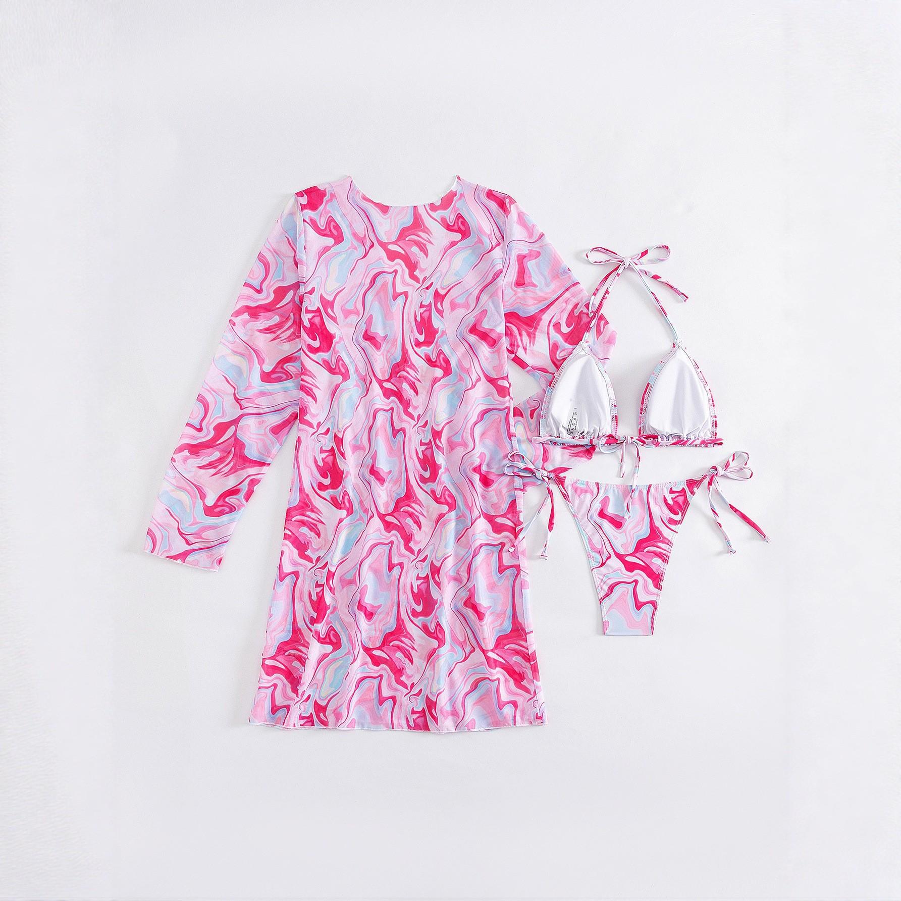 

Комплект бикини из трех частей из сетки в европейском и американском стиле 2026 года: Юбка-шорты на завязках. Large