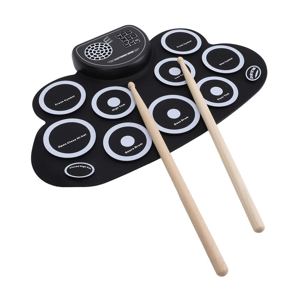 9 Pads Electronic Drum Set Rechargeable Built in Speaker Portable Foldable Electronic Practice Drum