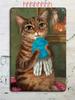 Vintage Tabby Cat Wall Art Aluminum Metal Painting Lollipop Knife Decor 20x30cm