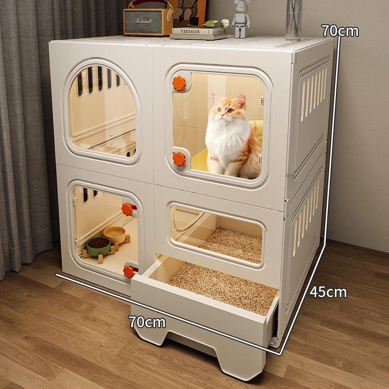 Vila integrată pentru pisici cu toaletă pentru apartamente mici – Casuță compactă pentru pisici cu o cameră și hol