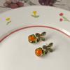 I want persimmon! 14K 925 silver needle plated glass persimmon earrings Japanese, glazed stud earrings Earrings