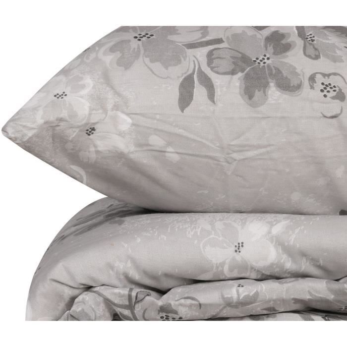 Parure de lit - 1 housse de couette 220 x 240 cm + 2 taies d'oreiller 60 x 60 cm - 100% coton renforcé - Gris