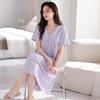 Women's Summer Cotton Lace Nightgown with Chest Pads, Short Sleeve, Mid-Length, Plus Size