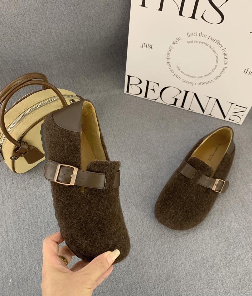 

Универсальные туфли Мао Мао Осень и зима 2025 Туфли Мао Мао Хлопковые туфли Женские туфли-лоферы на одном педале Doudou с мягкой подошвой 39 темно-коричневого