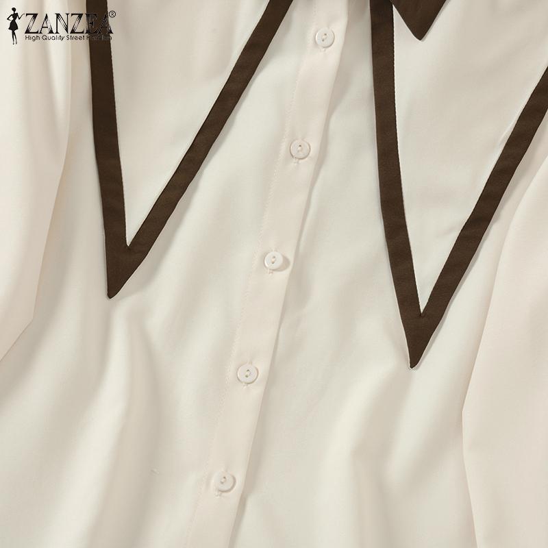 ZANZEA Women Casual Contrast Lapel Long Sleeve Blouses