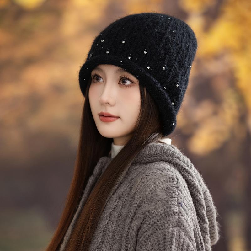 Women's Autumn and Winter New Rabbit Fur Stacking Hat Casual Velvet Windproof Warm Hat Knitted Wool Hat