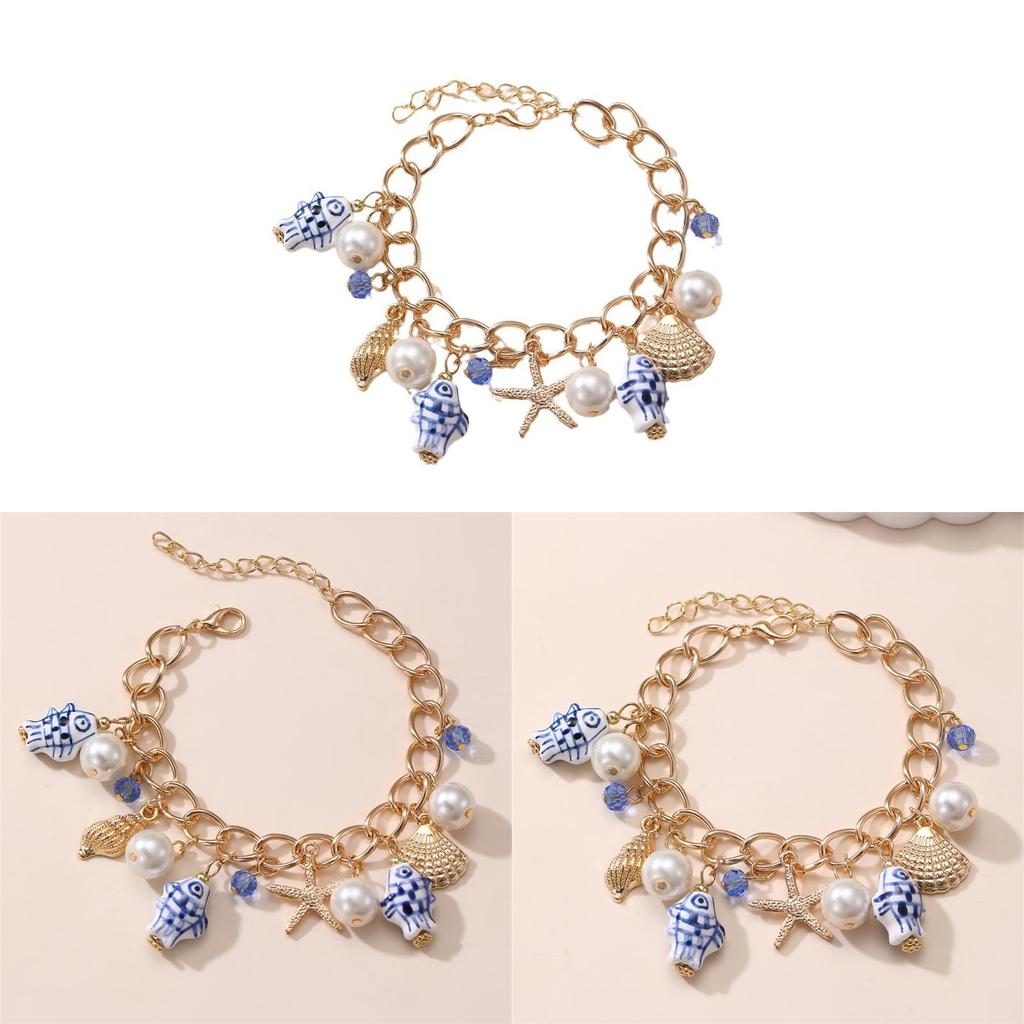 Oceanic Shell Starfish Handmade Women Bracelet With Geometric Design For Casual Wear
