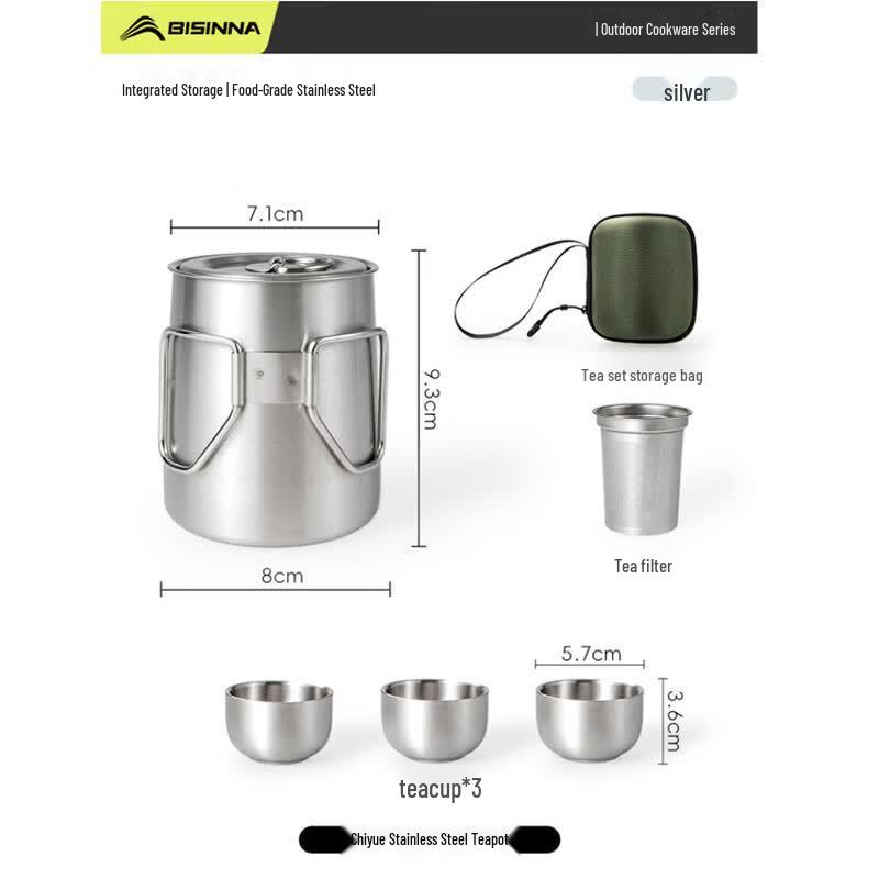 Beishanlang Stainless Steel Outdoor Travel Tea Set серебряный