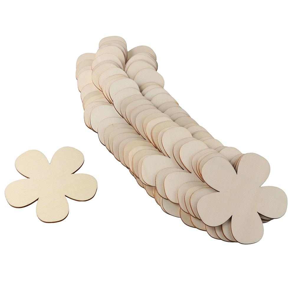 60pcs Flower Shape Unfinished Wooden Cutouts Blank Discs Blank Wood Slices DIY Crafts