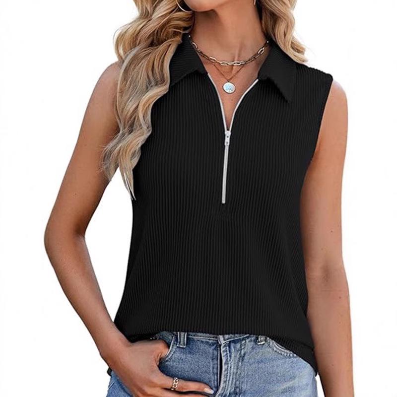 Women's Summer Polo Collar Sleeveless Zipper Vest