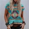 Summer Round Neck 3D Retro Print Top Fashionable Casual Short Sleeved Women's T-shirts