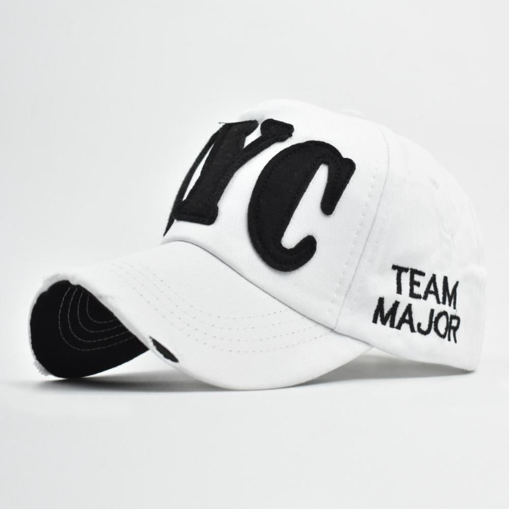 Broken Hole NYC Embroidery Baseball Cap Adjustable Cotton Washed Snapback Baseball Cap Hip-hop Distressed Faded Cap