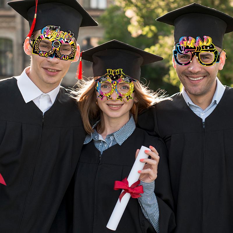 Schwarze Abschlussbrillen 2025 - 8er-Pack | Abschluss-Fotoautomaten-Requisiten 2025 für Abschlussdekorationen Abschlussjahrgang 2025