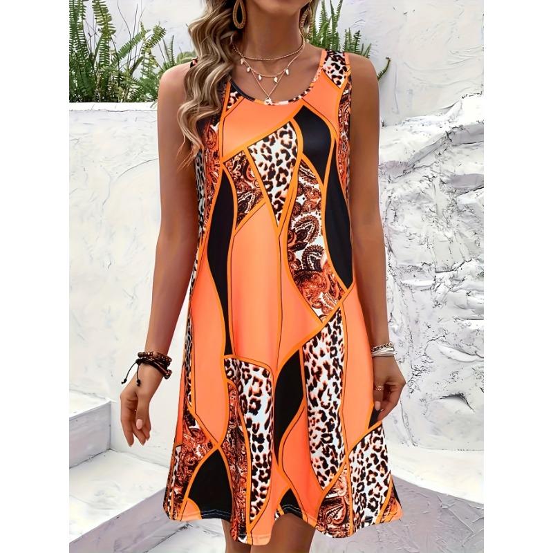 Paisley Leopard Pattern Design Quick Dry Women's Casual Tank Top Dress