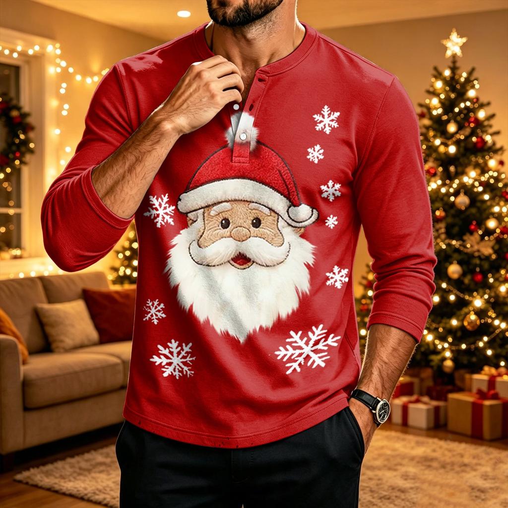 Men's Long Sleeve Shirt Christmas Print Holiday Casual Top