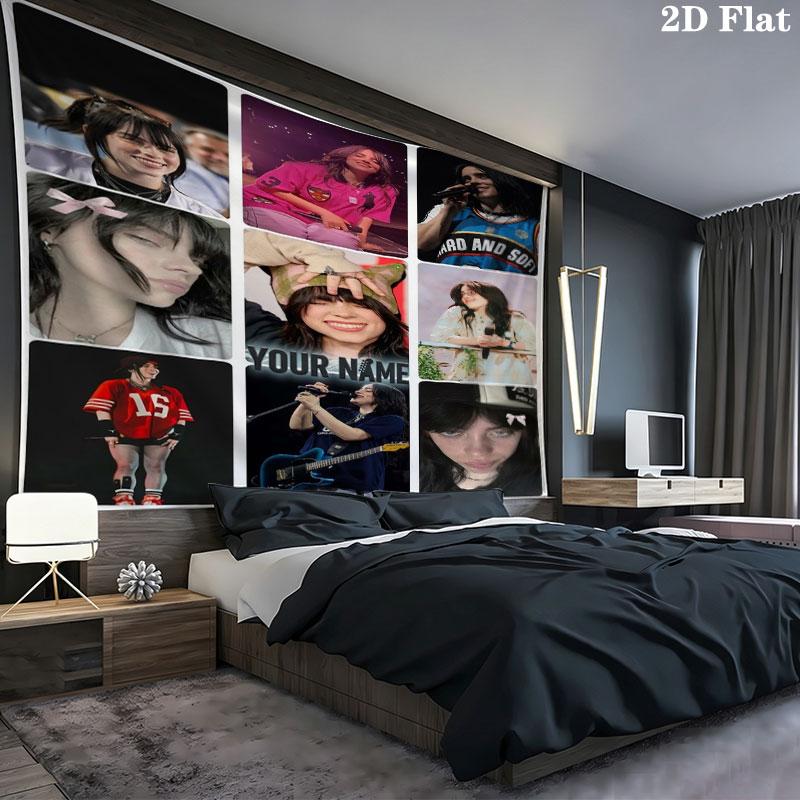 Arazzo da Parete con Nome Personalizzato Billie Eilish Appeso Estetico alla Parete Coperta in Tessuto Stampato Arazzi Decorativi per Camera da Letto Soggiorno Decorazioni per la Casa