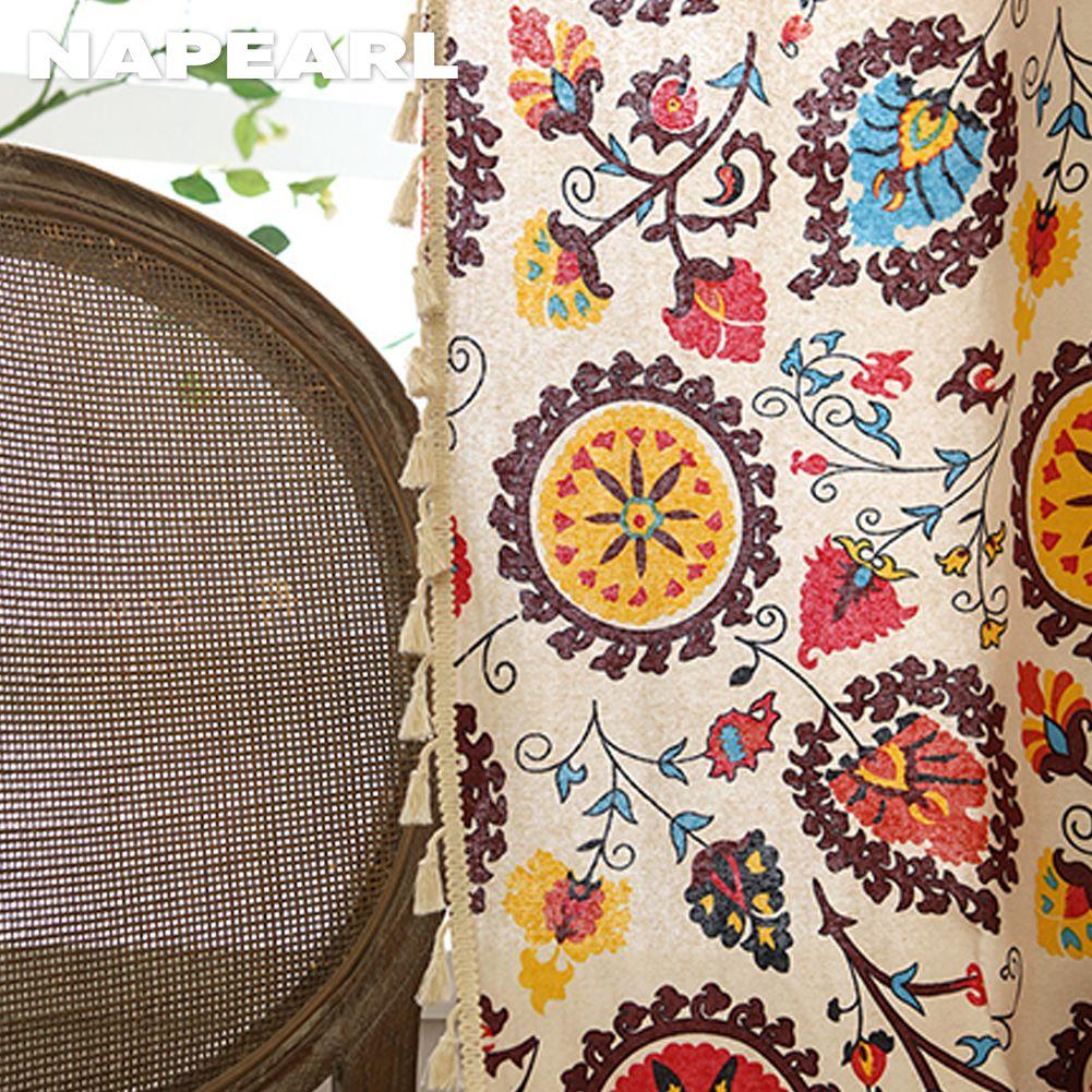1PC NAPEARL Perdele din bumbac in stil boem 40% draperii semi opace pentru fereastră cu ciucuri pentru living dormitor Home Decor