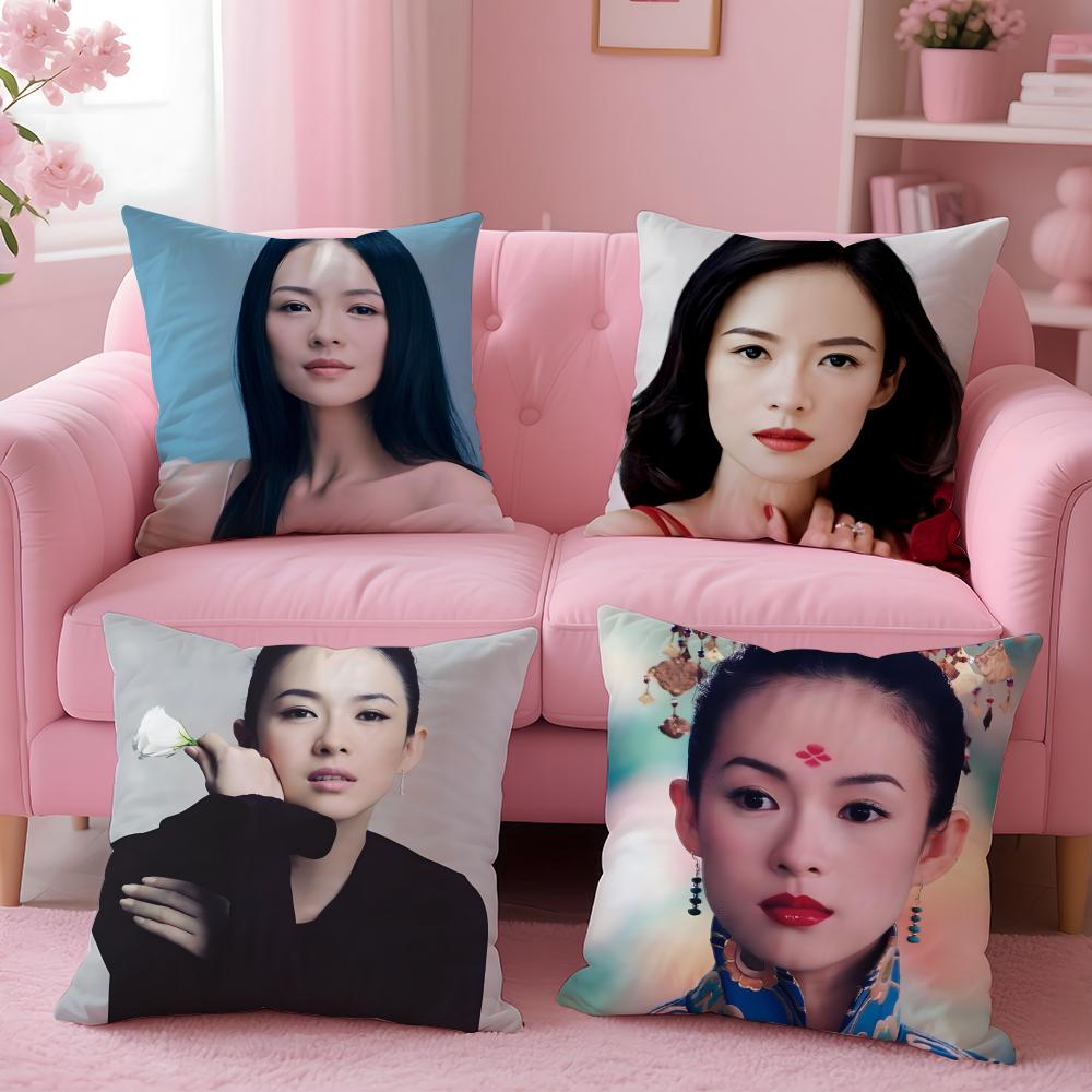 Elegant stars ZZhang Ziyi Cushion Cover Pillow Case Soft Friendly Fabric  Concealed Zipper
