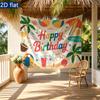 Tropical Beach Birthday Banner, Palm Tree Ocean Backdrop Wall Decor for Summer