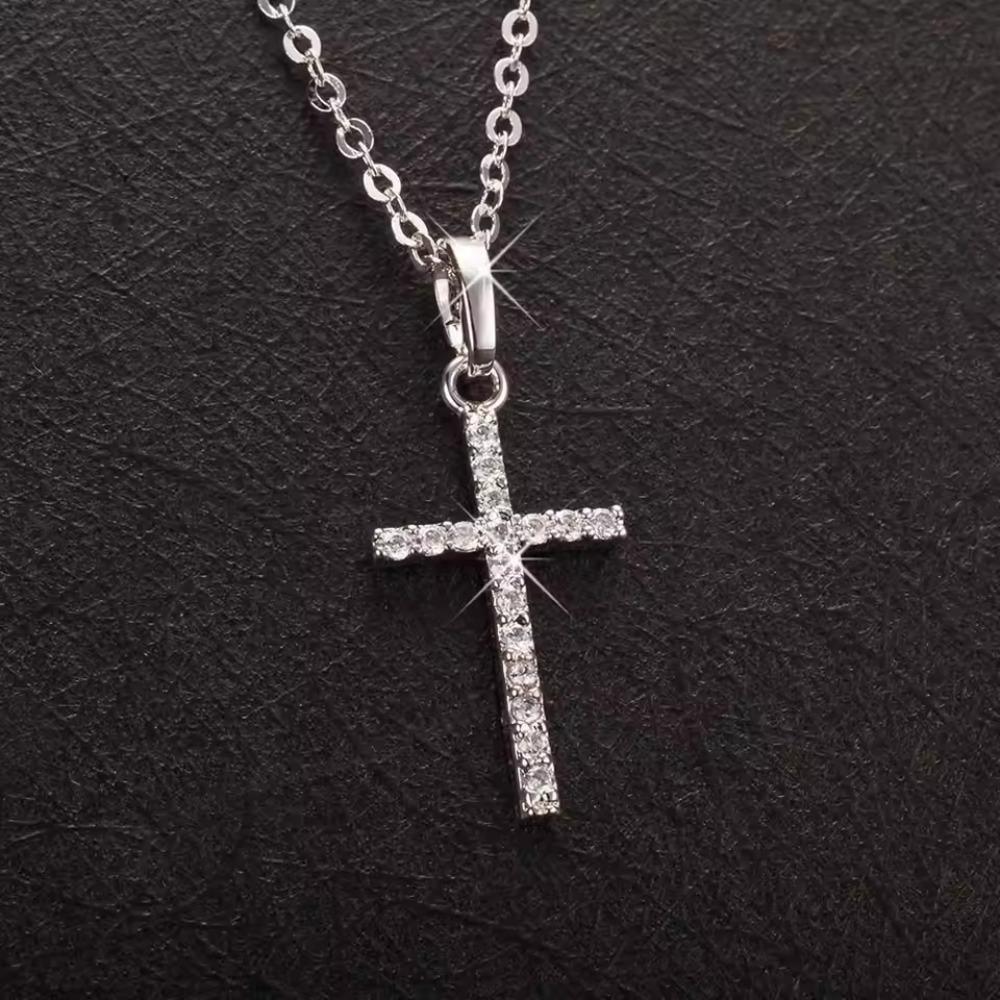 Rhinestone Cross Necklaces Silver Gold Color Long Chain Simple Pendants for Women Men Zircon Jewelry Gifts