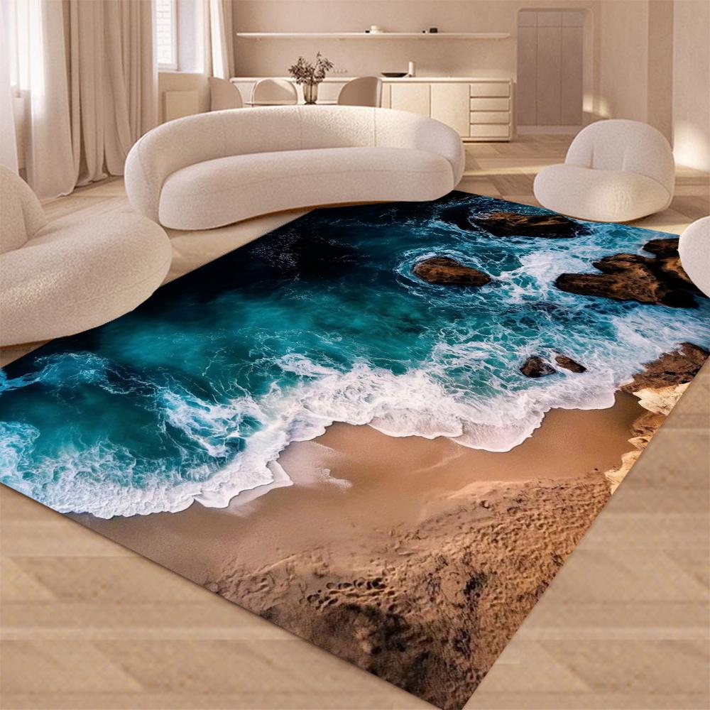 Starfish Beach Shell Sea Star Sand Carpet Rug for Living Room Bedroom Home Sofa Decoration,Kids Play Non-slip Floor Mat