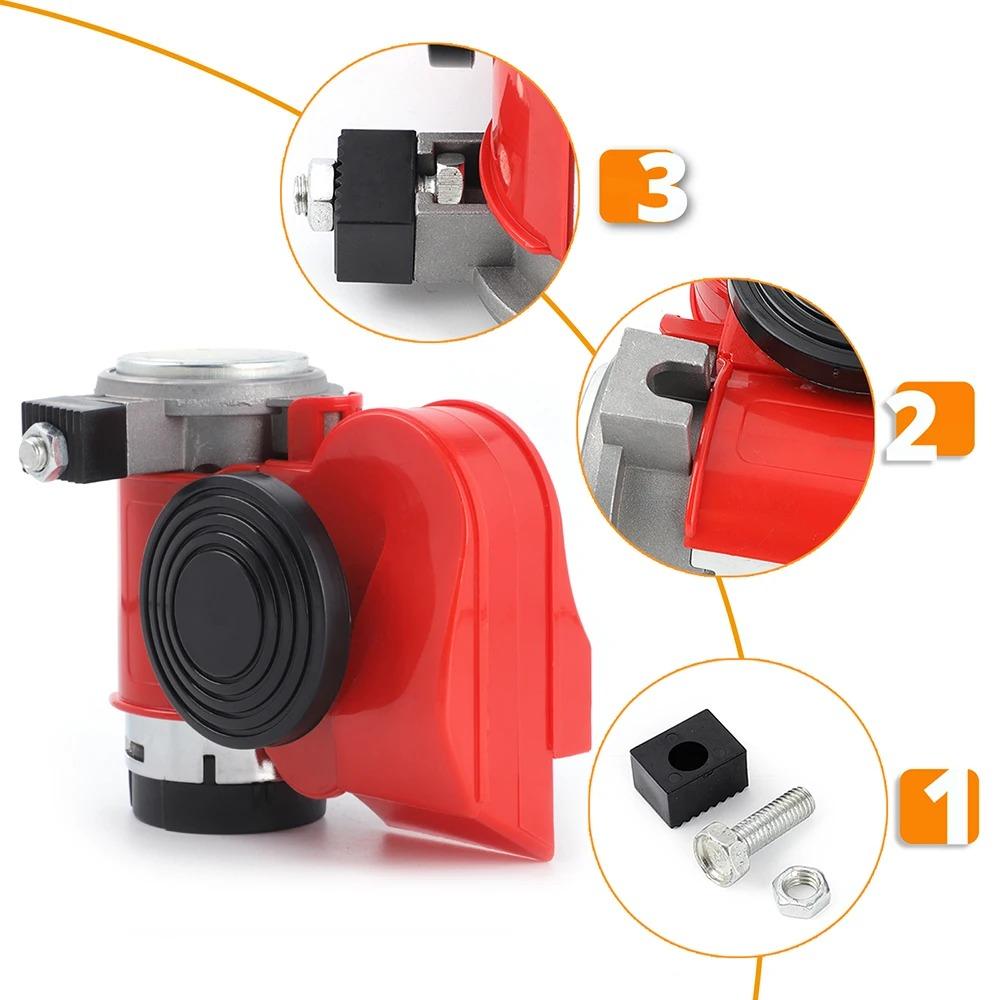 12V 115dB Car Air Horn Red Compact Dual Tone Electric Pump Loud Siren Vehicle for Car Motorcycle Truck Bicycle