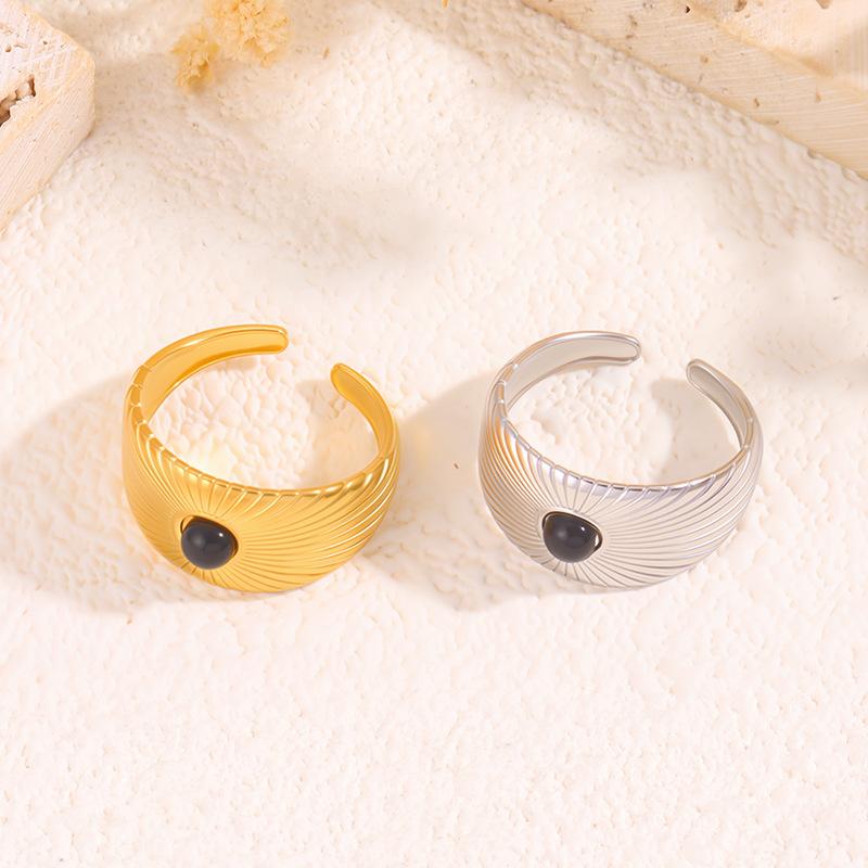 Titanium Steel Open Ring for Women, Natural Stone Inlay, Fashionable Scratch-resistant Finger Ring