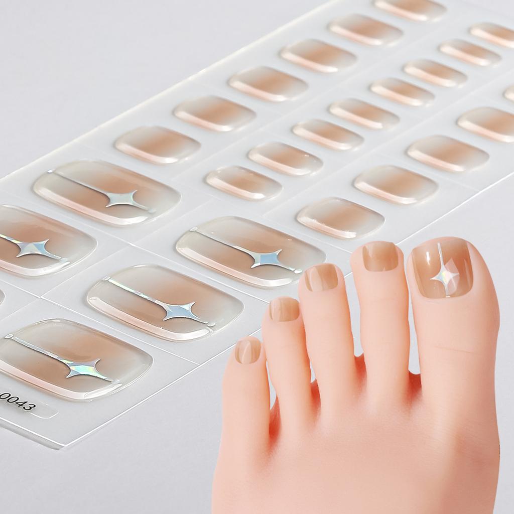 26Tips Pink Gradient Semi Cured Gel Toenail Sticker Glitter Full Cover Gel Toenail Wraps Self-Adhesive Foot Nail Art Decoration