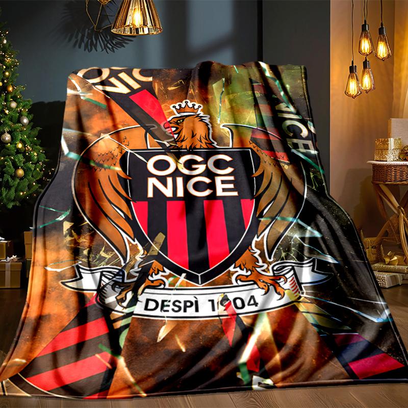 Ogc Nizza Wappen Kunstwerk Decke Leicht Ideal Bettwäsche Decke Perfekt für Reisen, Camping, Wohnzimmer, Büros, Sofas, Fan Weihnachtsgeschenk