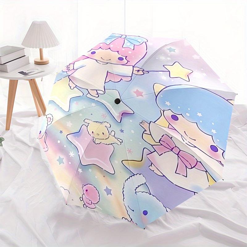 Little Twin Stars,Sanrio Characters Automatic Folding Umbrella Simple 8 Rib Design, Bright Cartoon Pattern, Durable Iron Frame, Suitable For