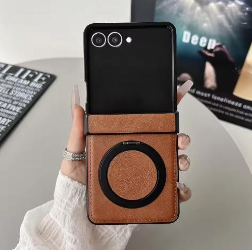For Samsung Galaxy Z Flip 8 7 FE 6 5 4 3 Flip7 Flip6 Flip5 Hinge Protection Magnetic Case 360 Rotating Ring Holder Leather Cover
