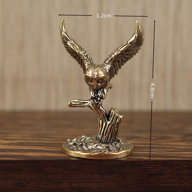 Owl Ornament Figure Home Decor Animal Spreading Wings, Owl Brass Ornament, Retro Bronze Statue Desktop Decoration
