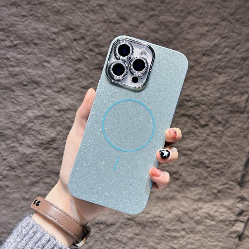 Glitter Camera Protector Magnetic Phone Case for iPhone 16 14 15 Plus 11 12 13 Pro Max Luxury Wireless Charge Shockproof Cover